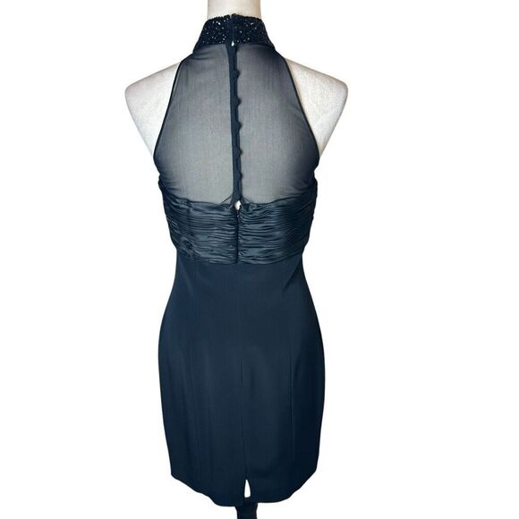 Black Tie Oleg Cassini Holiday Cocktail Dress 8 | Beaded Mesh Retro Glam LBD - Picture 3 of 8